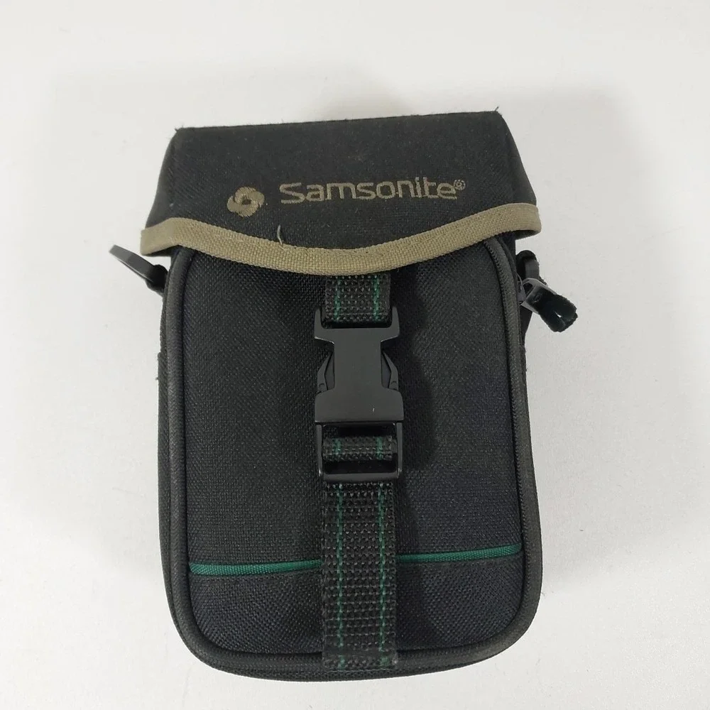 Samsonite Black Green Camera Case Travel Bag 7 x 4 x 3 Belt Loop‎